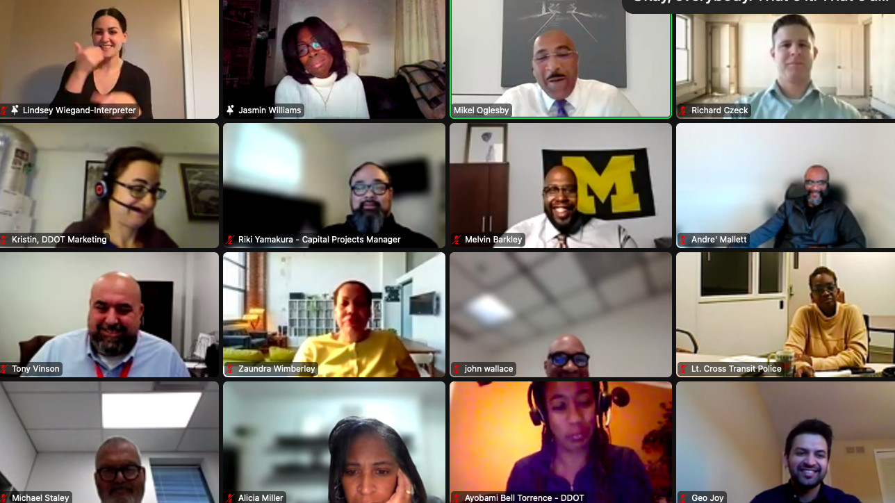 Screenshot of online meeting showing 16 DDOT staffmembers, all smiling. 