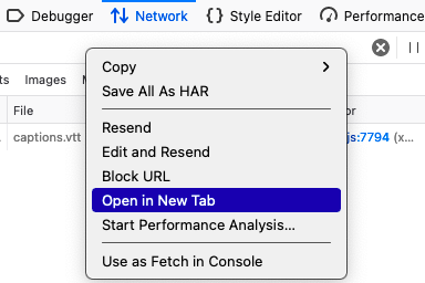 Right-click menu with the “Open in New Tab” option.