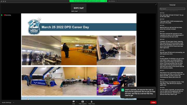 Presentation slide titled “March 25 2022 DPD Career Day.” Six photos shows various indoor scenes, including classrooms and event venues. 